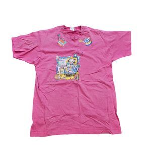 Vtg Cat Tshirt Womens XL Pink Grandmacore Fruit Of The Loom Handmade Puffy Paint